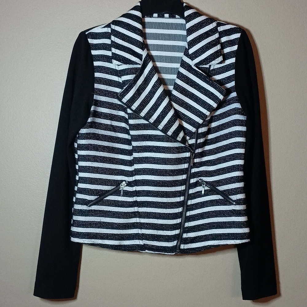 Maurices Black and White Stripe Textured Blazer